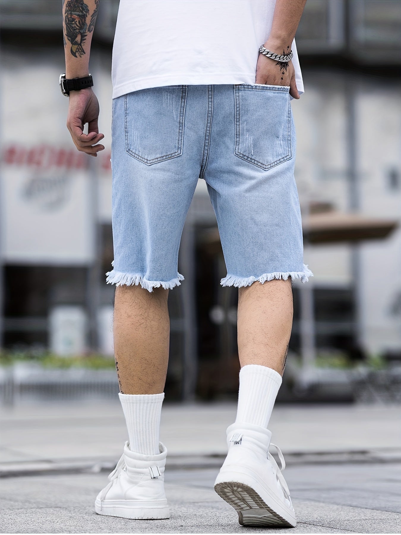 Men's Ripped Denim Shorts Casual Loose Fit Distressed Jean Shorts