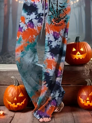  Skull Hand & Letter Print Tie Dye Pants