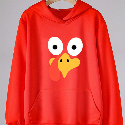 Turkey Face Print Hoodie For Girls Kids Casual Pullover Hooded Long Sleeve Top