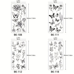 4 Piece Butterfly Flower Sketch Tattoo Stickers