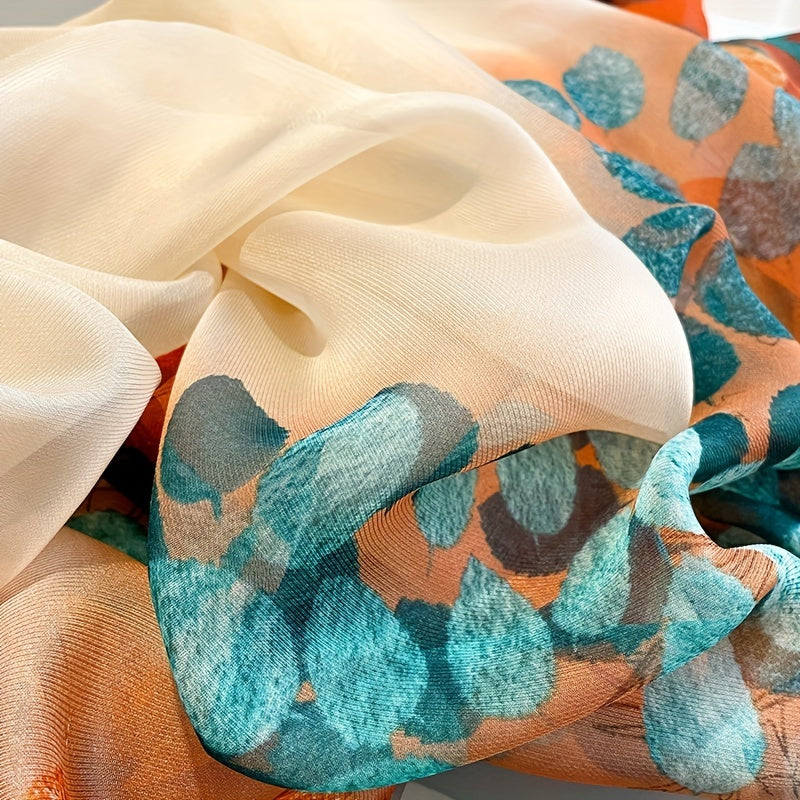 Leaves Printed Lightweight Scarf for Sunscreen
