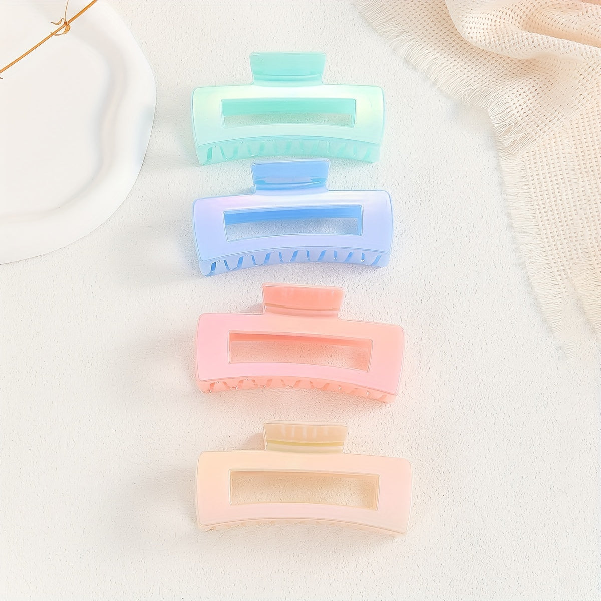 4pcs Candy Hair Claw Hollow Rectangle Shaped Hair Claw Style