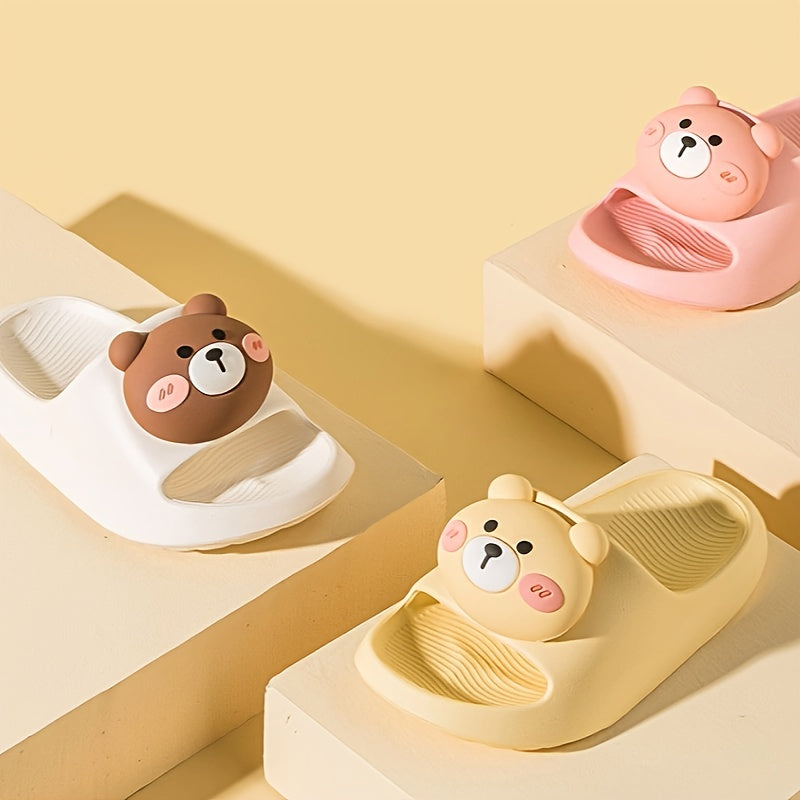 Cartoon Bear Open Toe Slippers For Girls - Lightweight Non Slip Indoor Slippers
