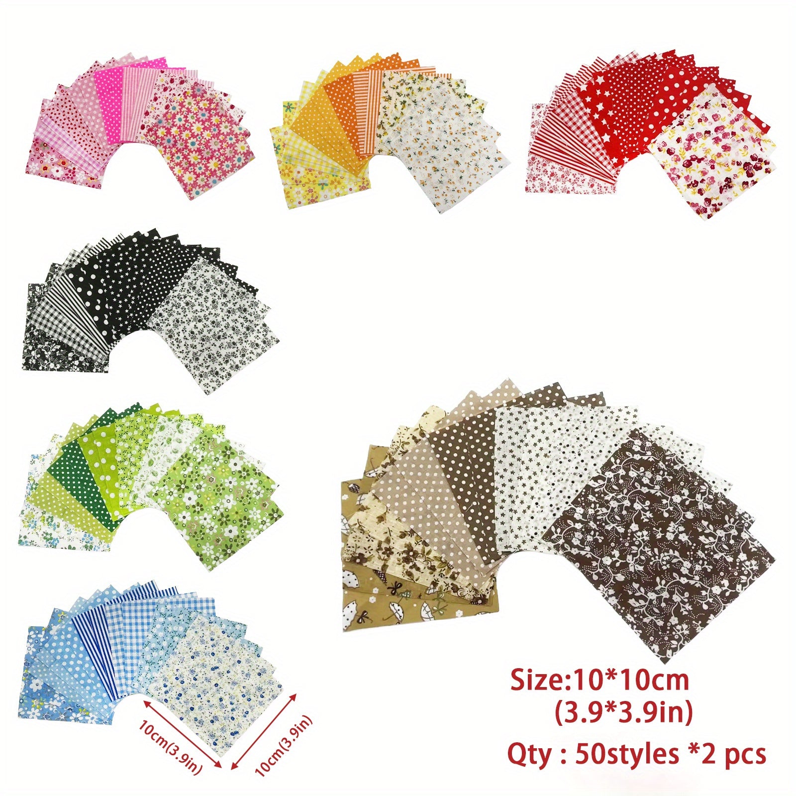 100pcs Floral Pattern Cotton Fabric Precut Patchwork Fabric Bundles