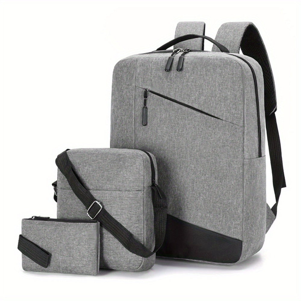 3pcs Men's Backpack Crossbody Bag Set USB Charging Port Double Shoulder Bag
