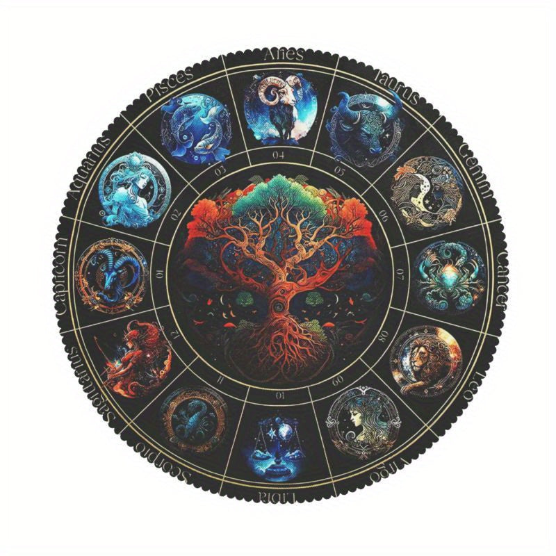 Round Polyster Table Cloth Tree Of Life Pattern Water Repellent Circle Table Cov