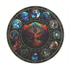 Round Polyster Table Cloth Tree Of Life Pattern Water Repellent Circle Table Cov