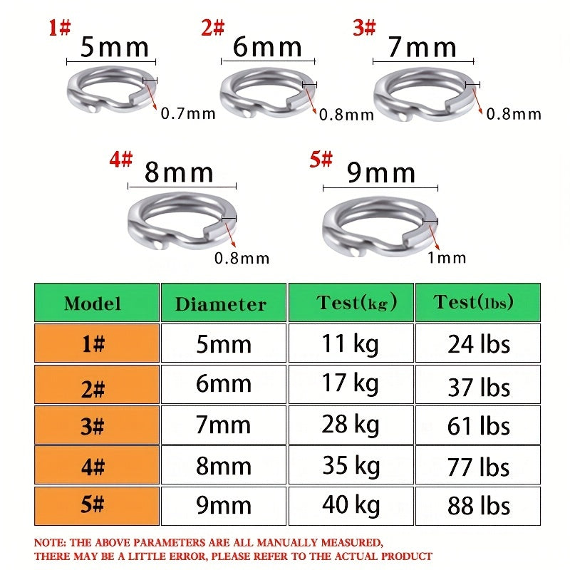 50pcs Stainless Steel Split Ring Lure Connector Fishing Tackle