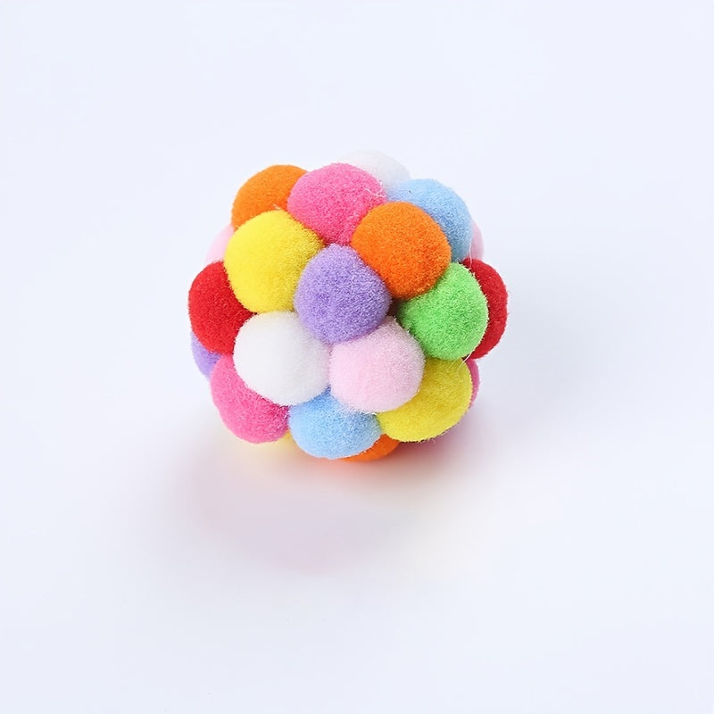 Rainbow Wool Ball Toy with Bell for Playful Cats