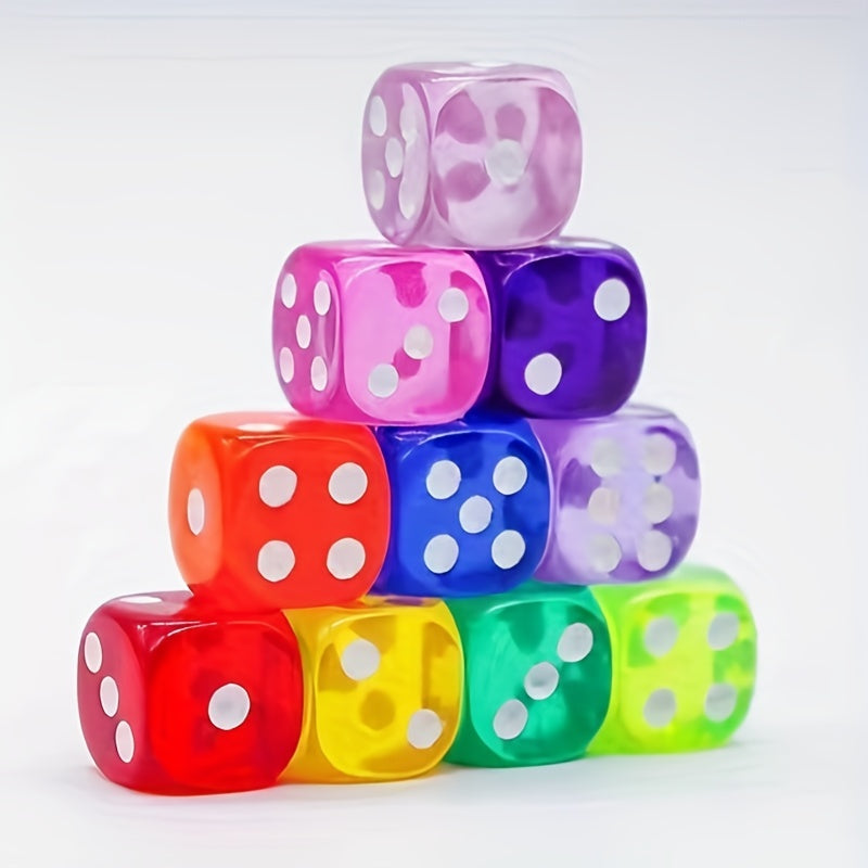 10pcs 14mm Transparent 6 Sided Colored Game Dice