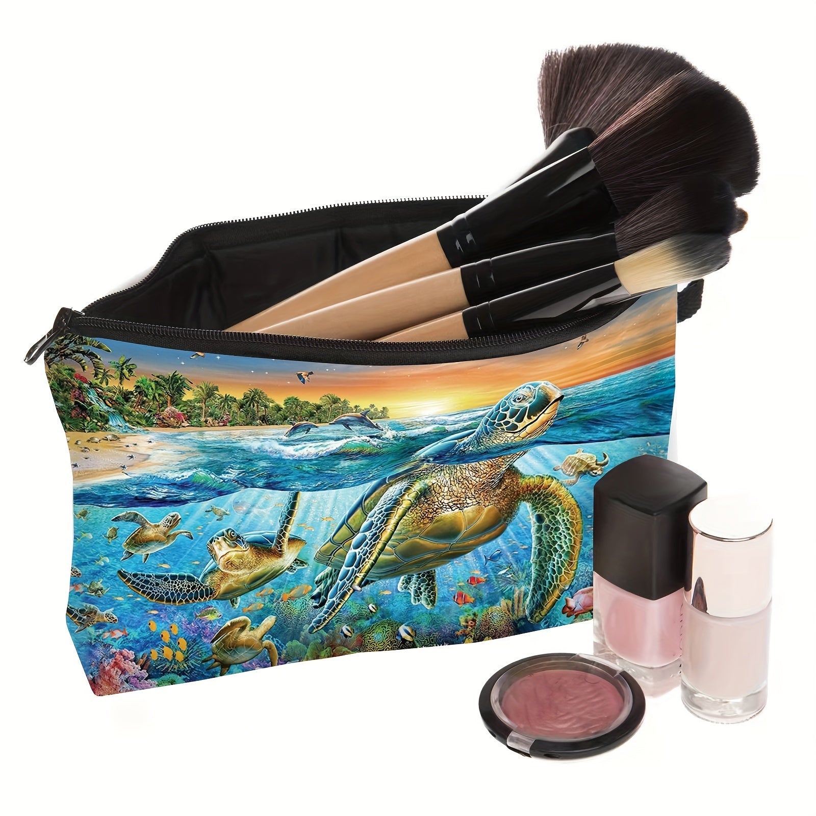 Turtle Print Zipper Carry On Bag Versatile Storage Pouch Lightweight