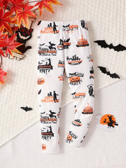 Girls Halloween Ghost Print Legging Pants, Ankle Length