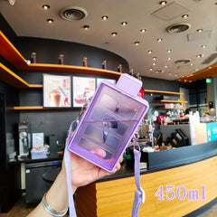 Square Plastic Water Bottle with Shoulder Strap