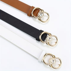 Rhinestone Double Ring Buckle Belt Stylish PU Leather Belt For Women