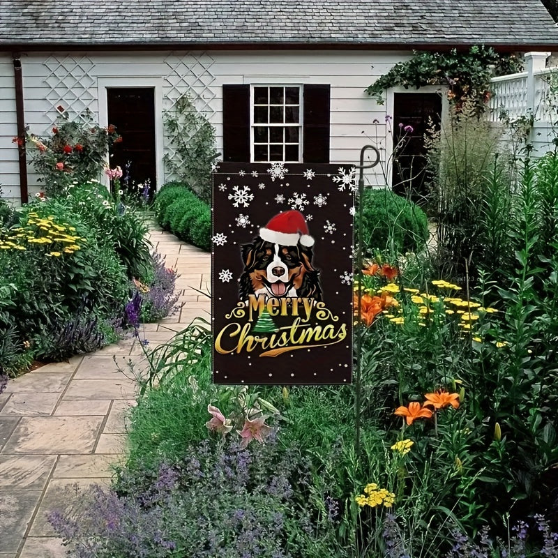 Christmas Garden Flag Mountain Dog Santa Hat Pattern 12x18 Holiday Decor
