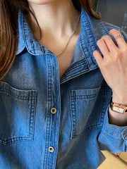 Loose Fit Long Sleeves Denim Shirt with Lapel