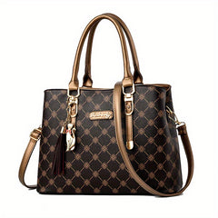 Vintage Print Tote Bag Zipper Shoulder Satchel Bag