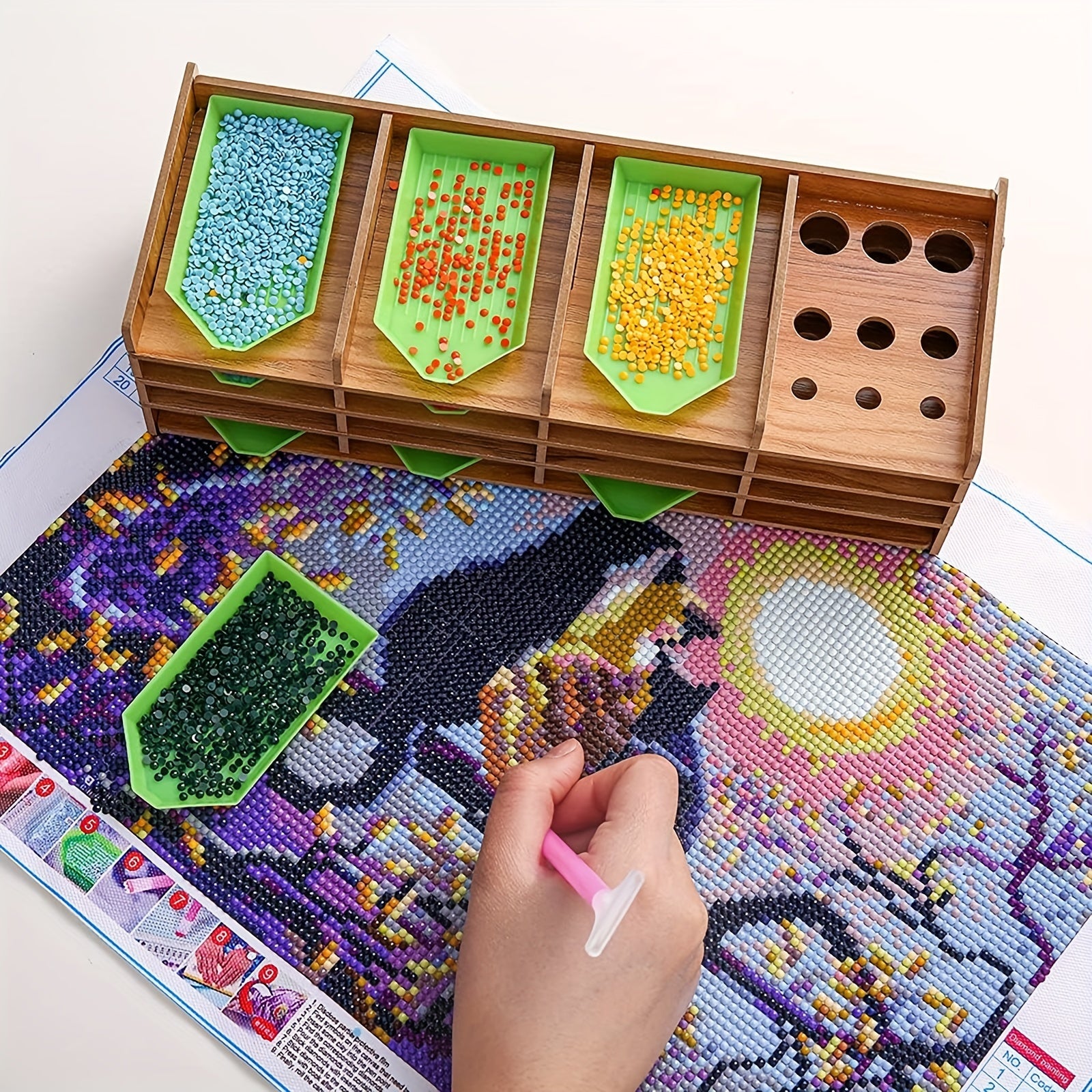 Wooden Diamond Painting Tray Organizer with 16 Grids and 12 Trays