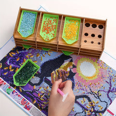 Wooden Diamond Painting Tray Organizer with 16 Grids and 12 Trays