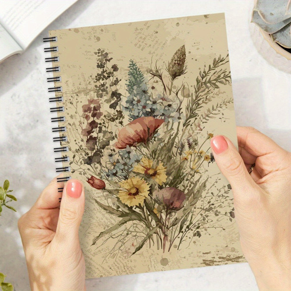 Vintage Floral Spiral Notebook 100 Pages Botanical Illustrations for Journaling