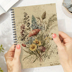 Vintage Floral Spiral Notebook 100 Pages Botanical Illustrations for Journaling