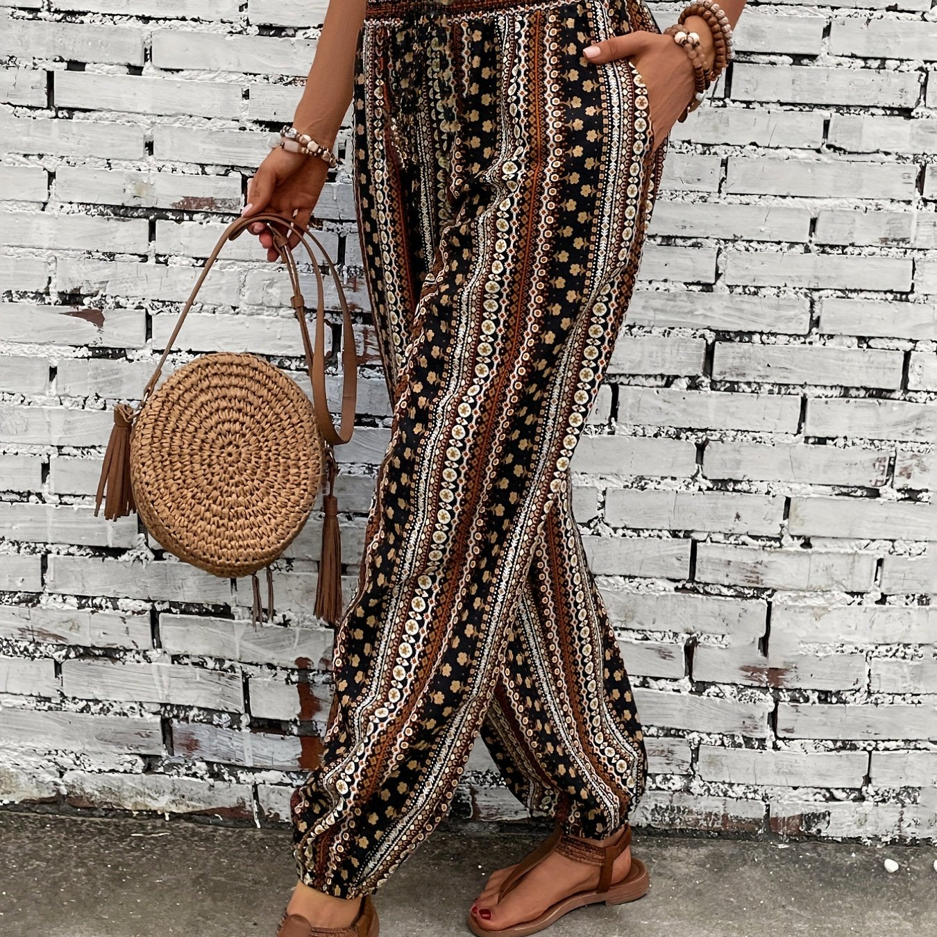  Boho Pants Women's Plus Geo Print High Waisted Harem Trousers