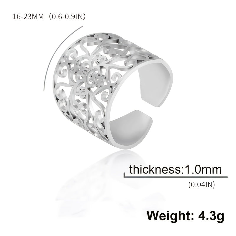 Cooltime Retro Hollow Square Rattan Pattern Stainless Steel Men's Ring