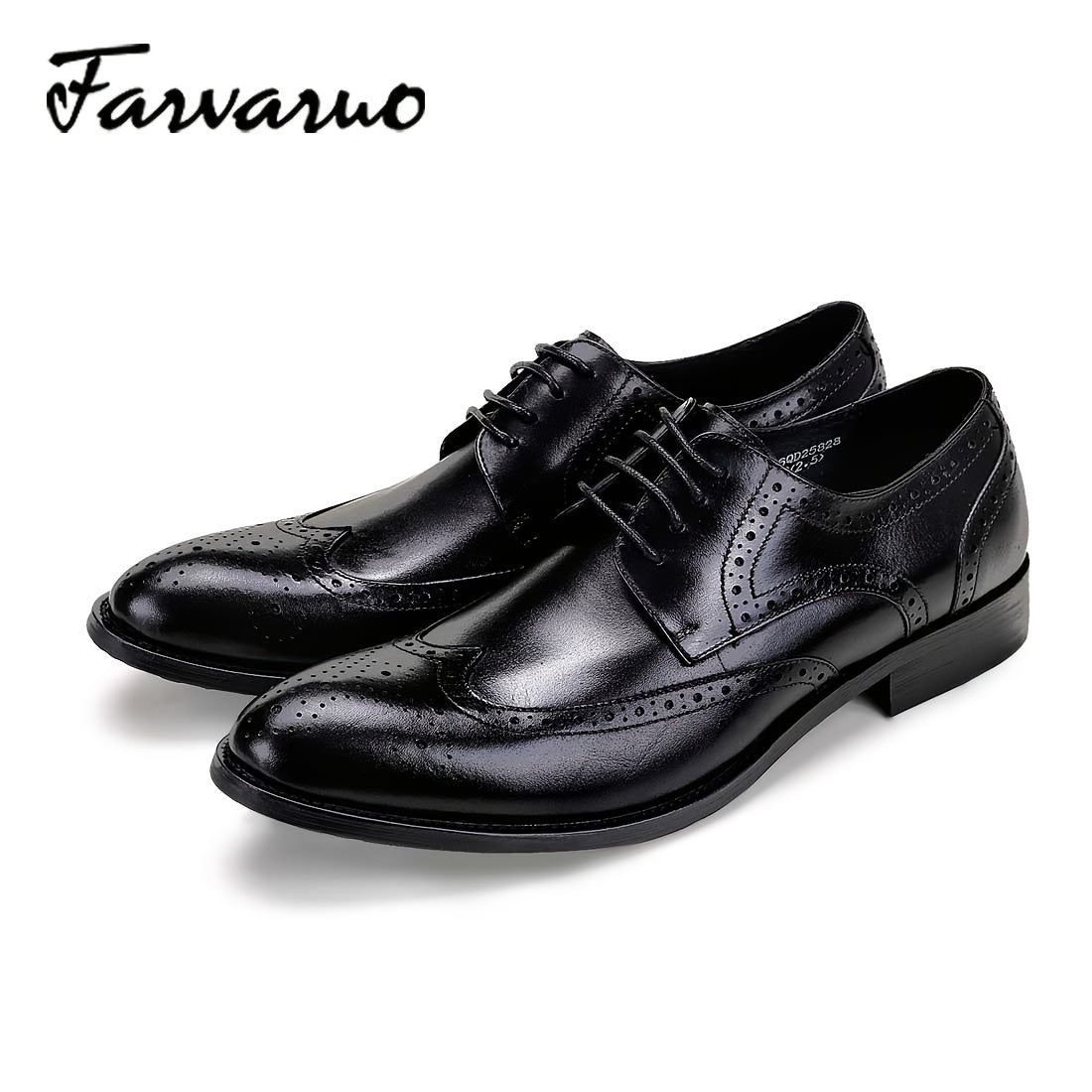 FARWARWO Men's Leather Wing tip Brogue Pointed Toe Derby Shoes
