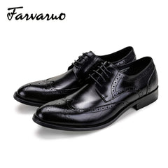 FARWARWO Men's Leather Wing tip Brogue Pointed Toe Derby Shoes