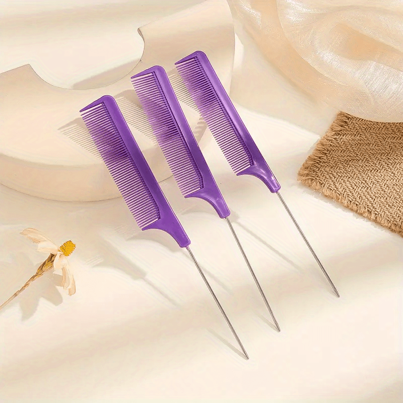 3pcs Rat Tail Comb Steel Pin Rat Tail Plastic Teasing Comb