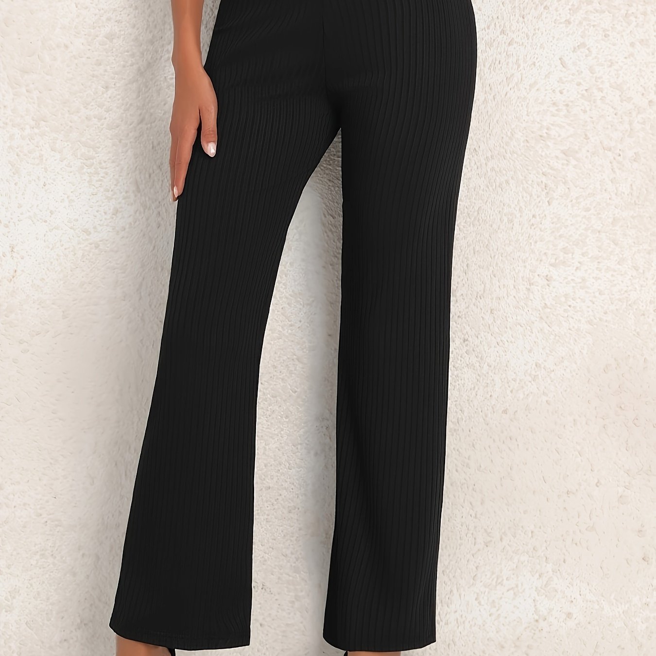 Women's Plus Solid High Waist Ribbed Knit Trousers
