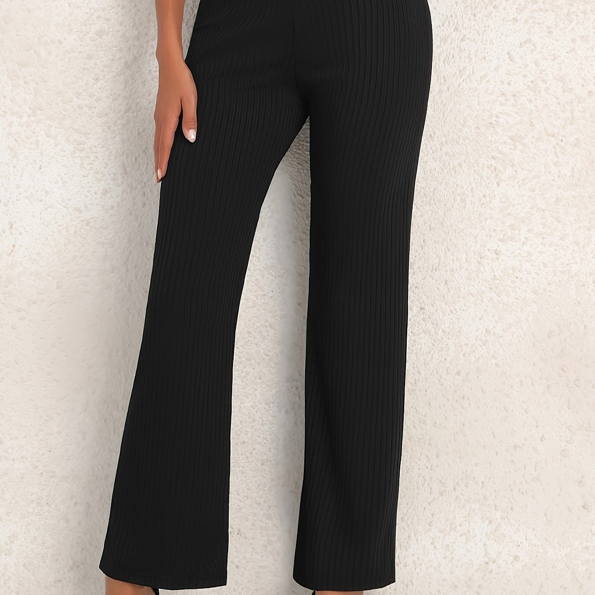 Women's Plus Solid High Waist Ribbed Knit Trousers