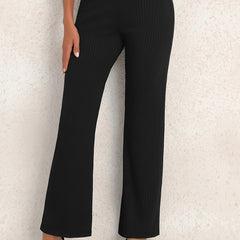 Women's Plus Solid High Waist Ribbed Knit Trousers
