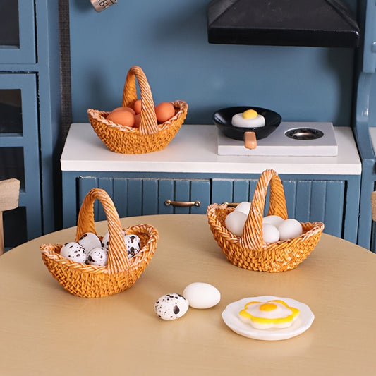 Dollhouse Miniature Chicken Egg Basket for Kitchen Scene Model