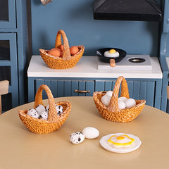 Dollhouse Miniature Chicken Egg Basket for Kitchen Scene Model