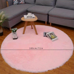 Pink Soft Round Furry Plush Floor Mat