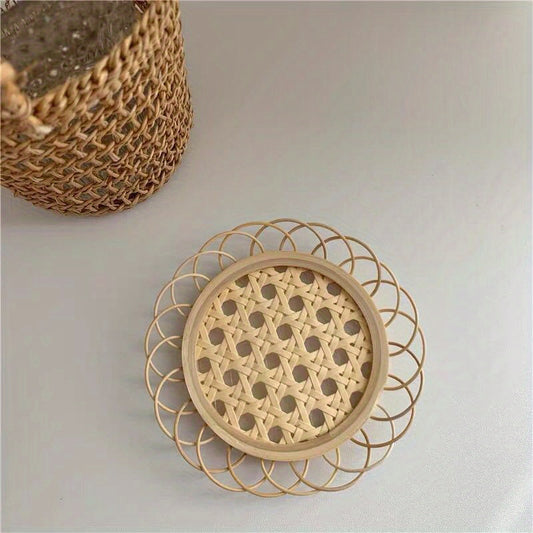 Boho Retro Flower Coaster Woven Bamboo Rattan Placemats