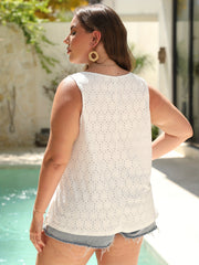  Eyelet Embroidered Tassel Round Neck Tank Top