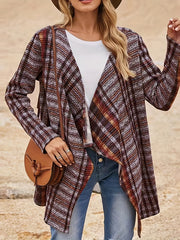  Plaid Print Long Sleeve Open Front Cardigan