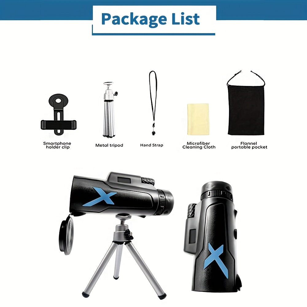 12x50 HD Monocular Telescope with Tripod and Phone Clip