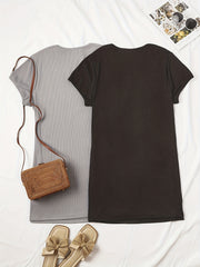 2 Pack Women's Plus Casual Tee Dress Set Solid Crew Neck Short Sleeve Tee Dress