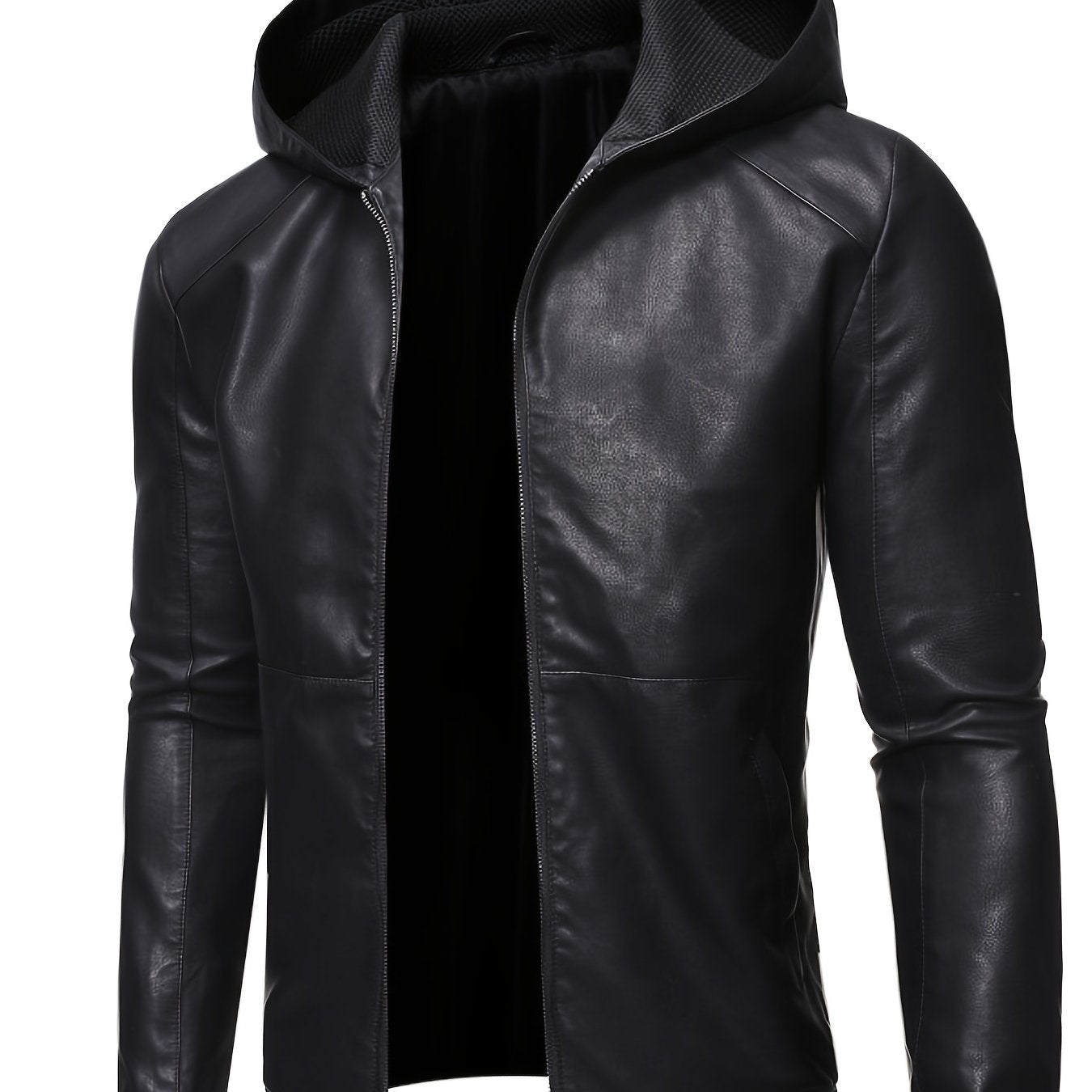 Men's PU Hooded Jacket Zip Up Faux Leather Jacket