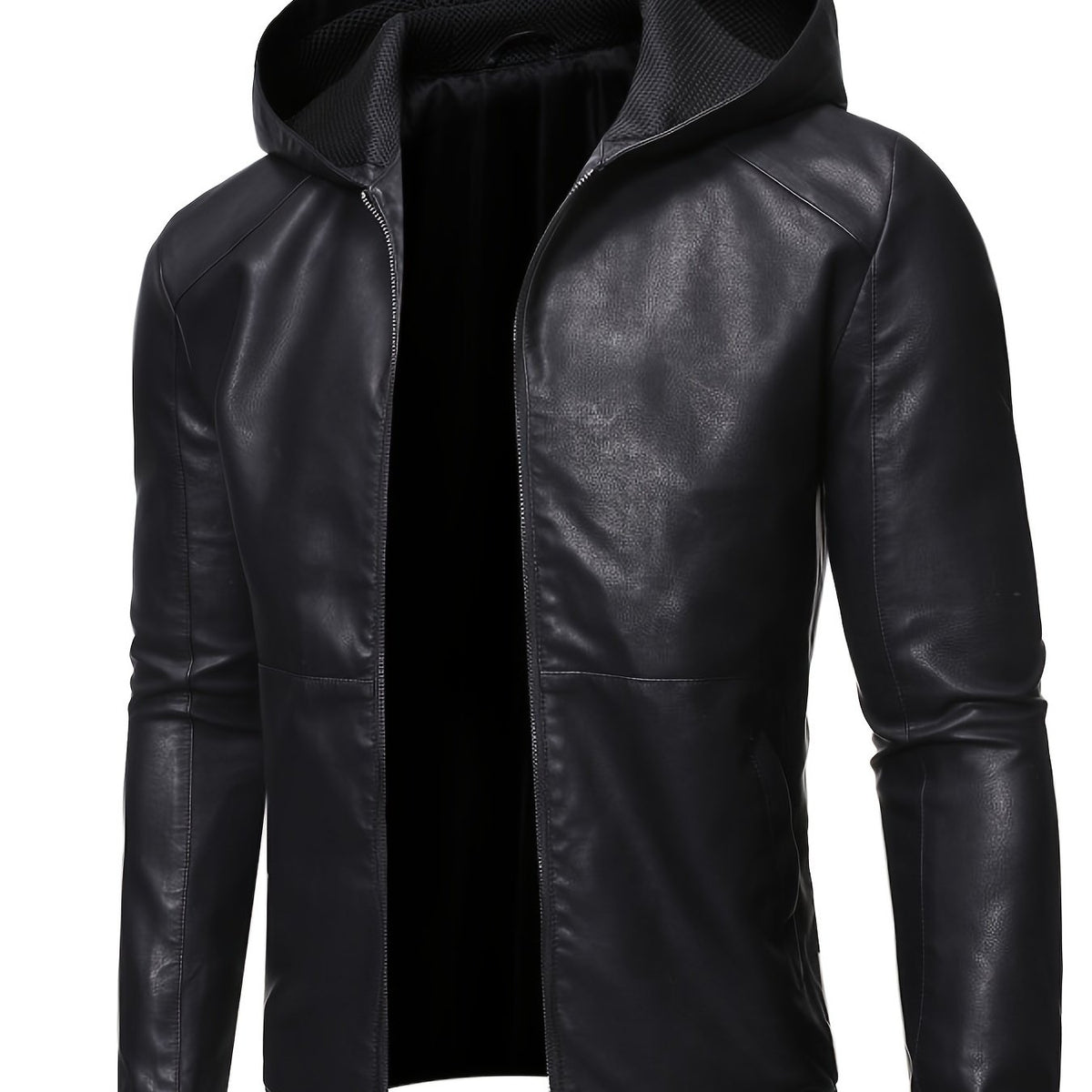 Men's PU Hooded Jacket Zip Up Faux Leather Jacket