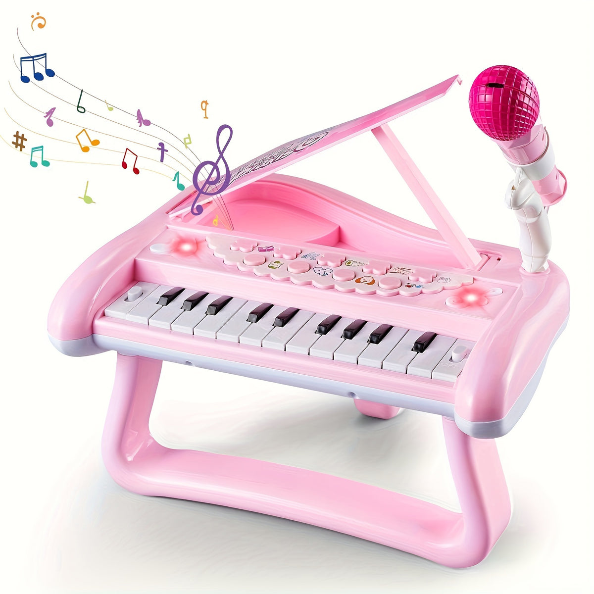 Pink Piano Toy with Microphone for Girls