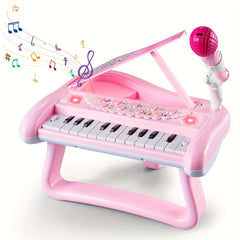 Pink Piano Toy with Microphone for Girls