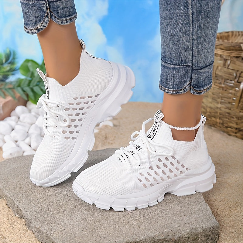 Women's Breathable Athletic Sneakers, Lace up Mesh, Running & Casual Wear