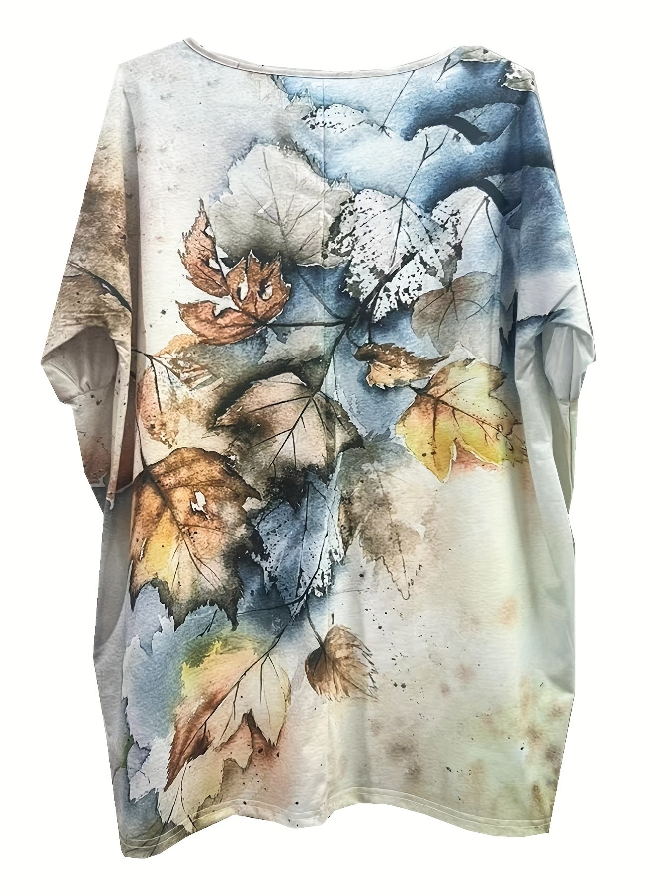  Leaf Print Long Sleeve Round Neck Mini Dress