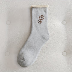 5 Pairs Floral Print Socks Comfy & Warm Mid Tube Socks Women's Stockings