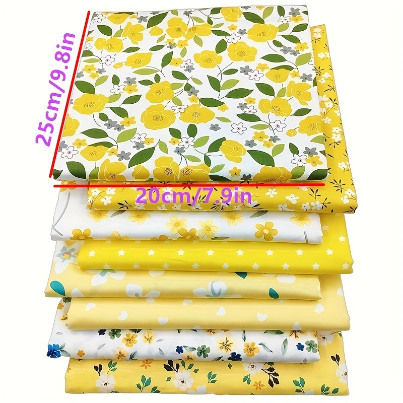8pcs Cotton Pastoral Yellow Twill Fabric DIY Doll Clothes Fabric Set