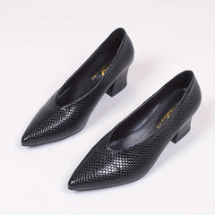 Women's Snakeskin Pattern Court Pumps Slip-On Chunky Heels